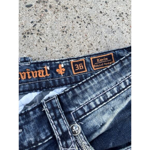 Rock Revival Distressed Blue Straight Jeans - Picture 14 of 16